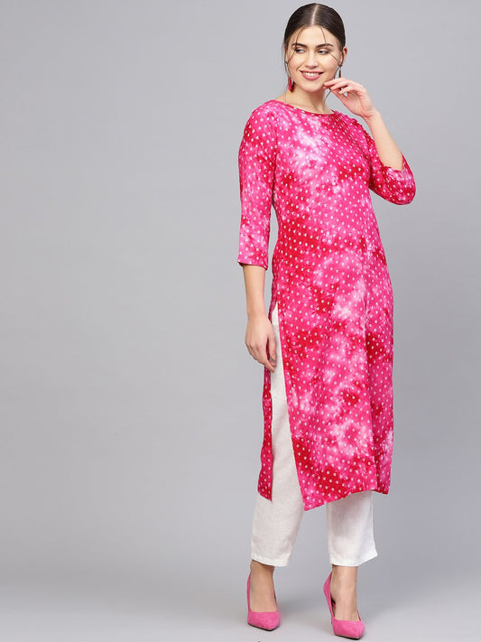 Women Pink & White Printed Straight Kurta | LASVINI - Redefining Indian Fashion with Elegance