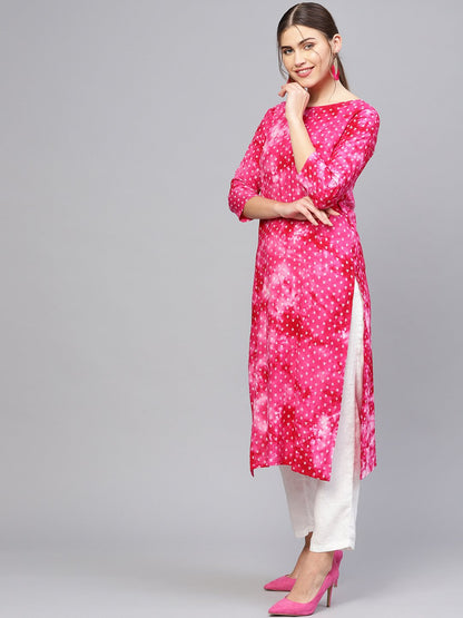 Women Pink & White Printed Straight Kurta | LASVINI - Redefining Indian Fashion with Elegance