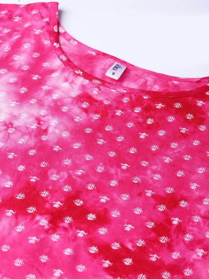 Women Pink & White Printed Straight Kurta | LASVINI - Redefining Indian Fashion with Elegance