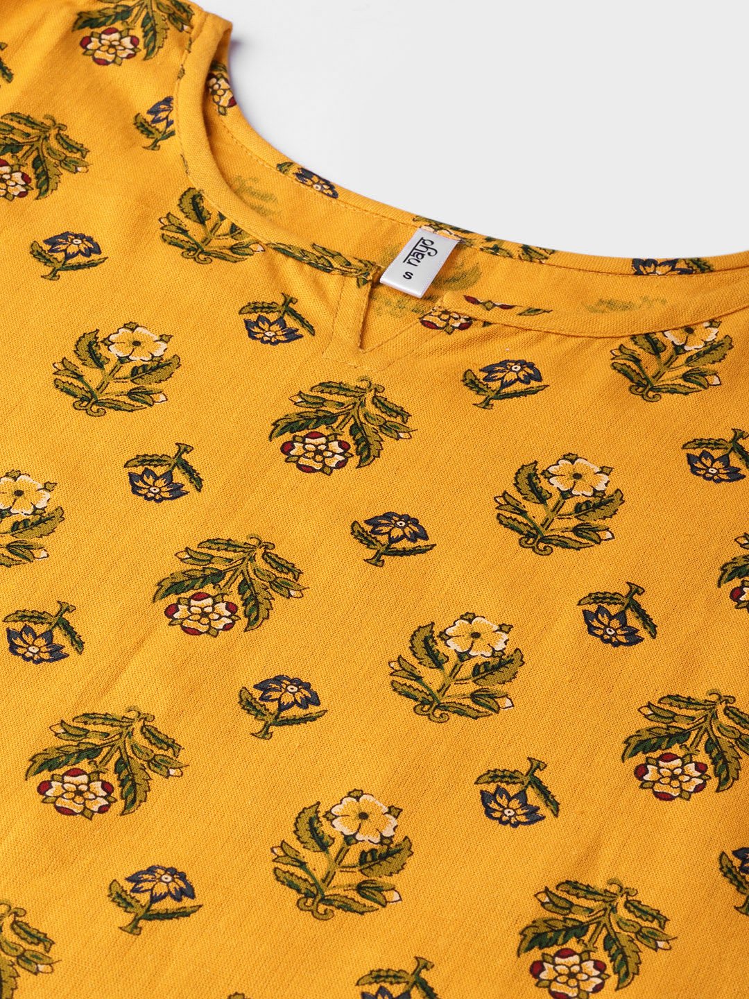 Women Mustard Yellow & Green Printed Straight Kurta | LASVINI - Redefining Indian Fashion with Elegance