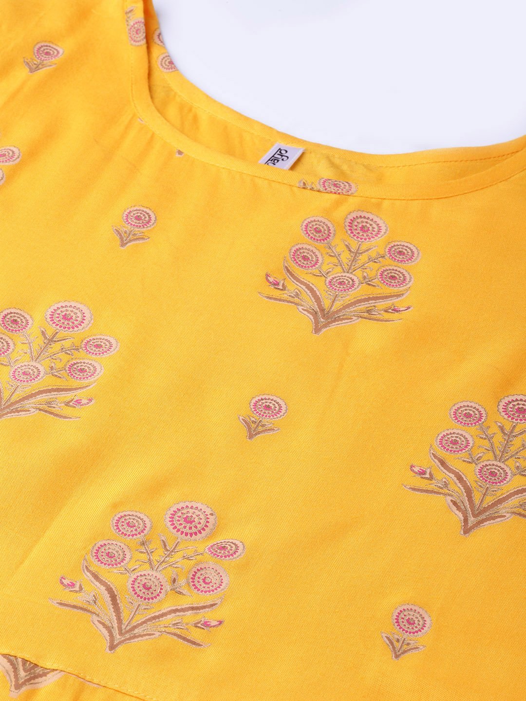 Women Mustard Yellow & Pink Printed Maxi Dress | LASVINI - Redefining Indian Fashion with Elegance