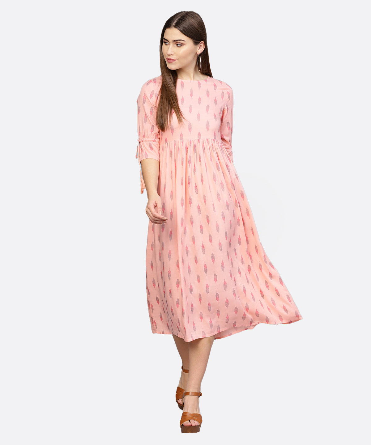 Women Peach-Coloured Printed A-Line  Dress | LASVINI - Redefining Indian Fashion with Elegance