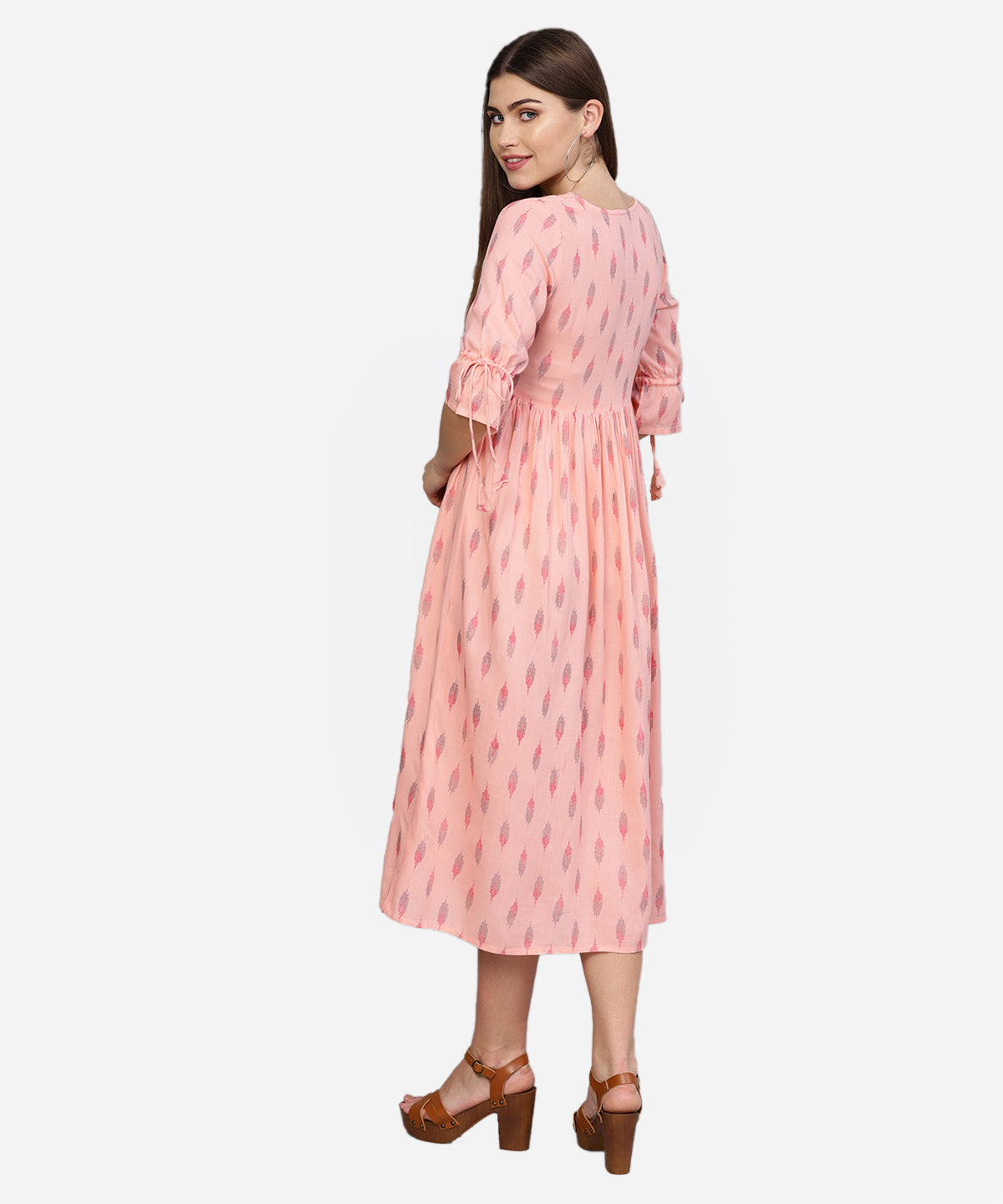 Women Peach-Coloured Printed A-Line  Dress | LASVINI - Redefining Indian Fashion with Elegance