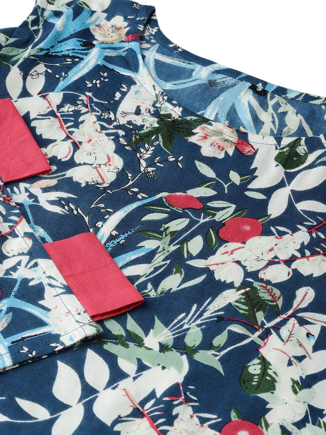 Women Navy Blue & Green Printed Straight Kurta | LASVINI - Redefining Indian Fashion with Elegance