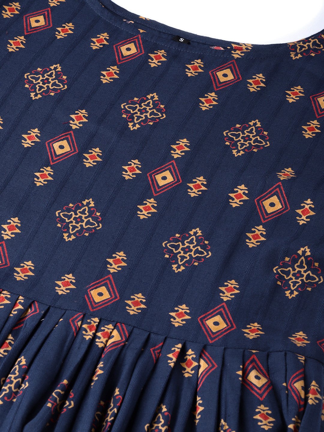 Women Navy Blue & Beige Printed Maxi Dress | LASVINI - Redefining Indian Fashion with Elegance