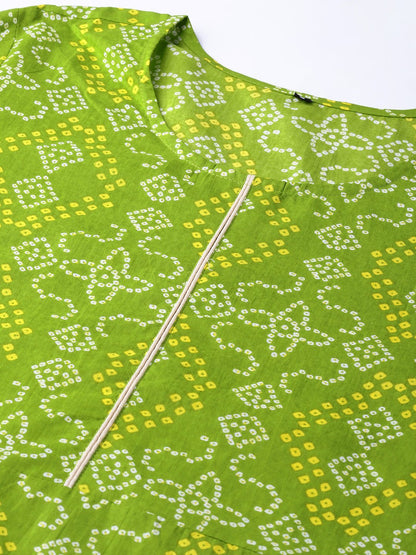 Women Green & Cream-Coloured Printed Kurta With Trousers | LASVINI - Redefining Indian Fashion with Elegance