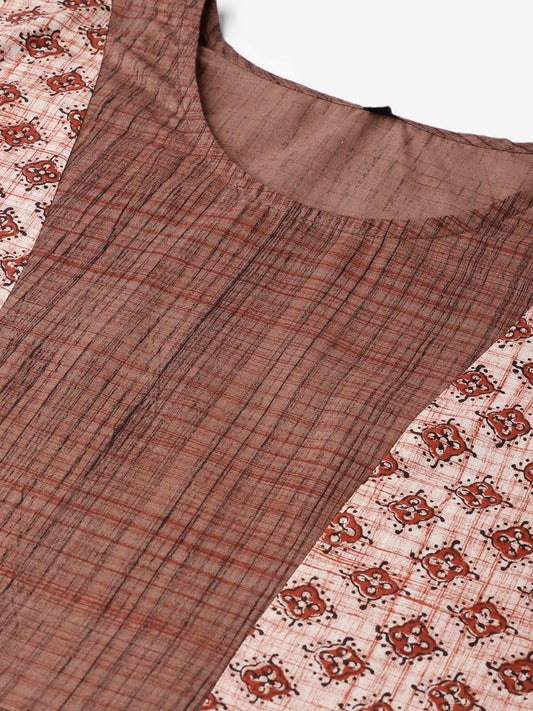 Women Brown Printed A-Line Top | LASVINI - Redefining Indian Fashion with Elegance