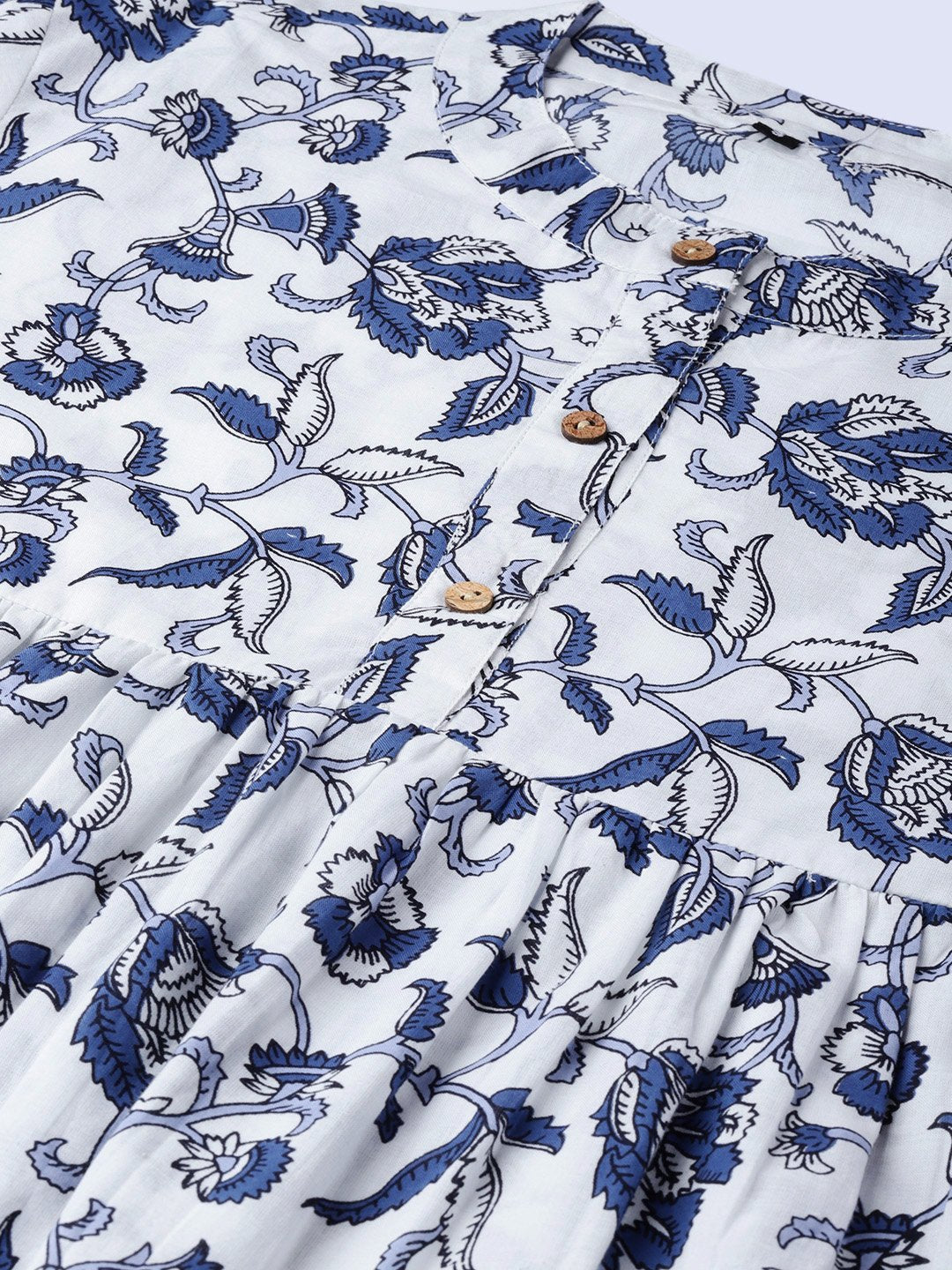 Women Off-White & Blue Printed A-Line Tunic | LASVINI - Redefining Indian Fashion with Elegance