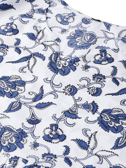 Women White & Blue Printed A-Line Kurta | LASVINI - Redefining Indian Fashion with Elegance