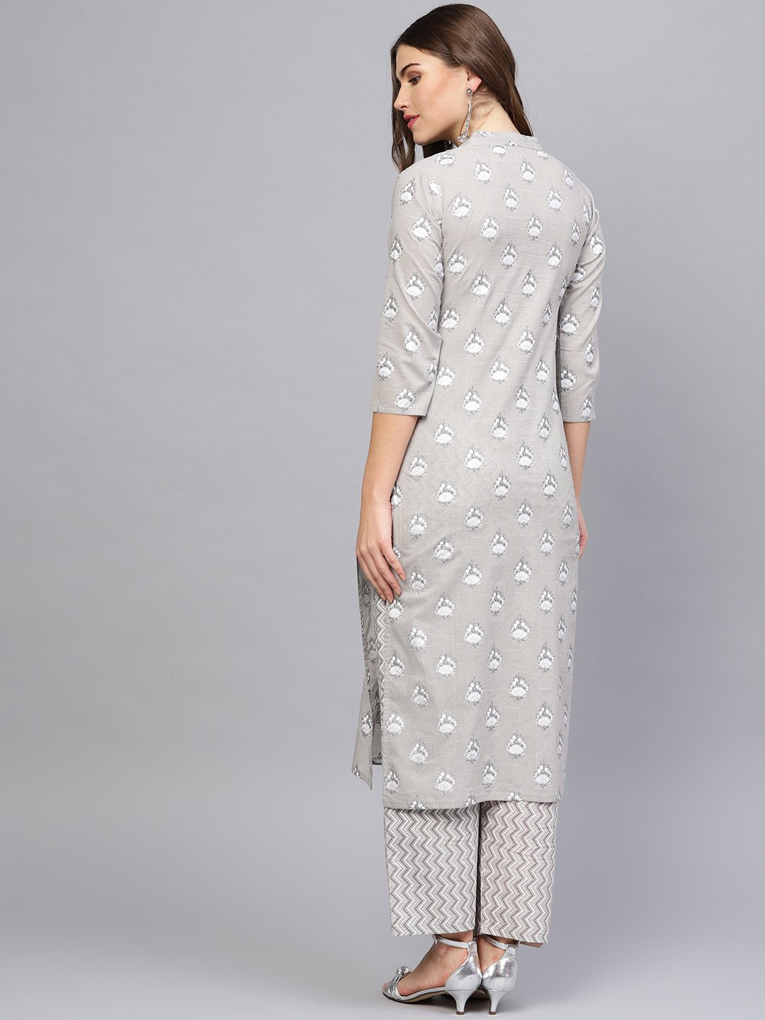 Women Grey & Off-White Printed Kurta With Trousers | LASVINI - Redefining Indian Fashion with Elegance