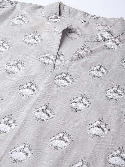 Women Grey & Off-White Printed Kurta With Trousers | LASVINI - Redefining Indian Fashion with Elegance