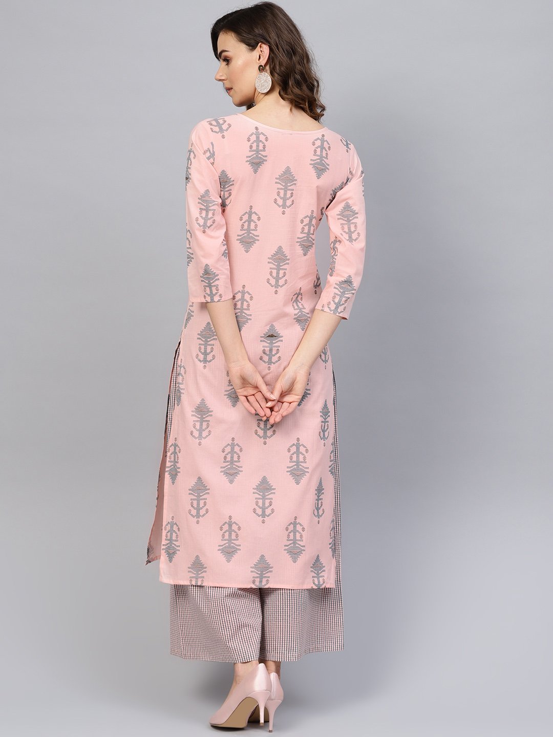 Women Pink & Teal Blue Printed Kurta With Palazzos | LASVINI - Redefining Indian Fashion with Elegance