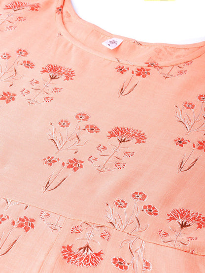 Women Peach-Coloured Printed Maxi Dress | LASVINI - Redefining Indian Fashion with Elegance