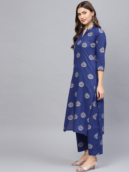 Women Blue & Golden Printed Kurta With Palazzos | LASVINI - Redefining Indian Fashion with Elegance