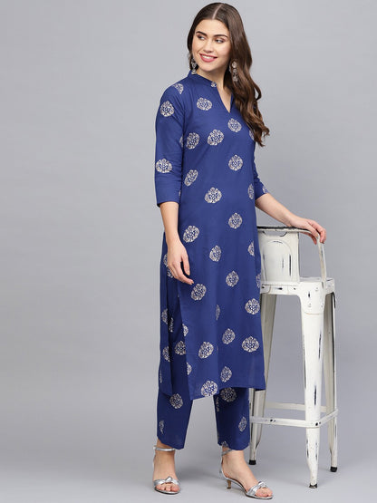 Women Blue & Golden Printed Kurta With Palazzos | LASVINI - Redefining Indian Fashion with Elegance