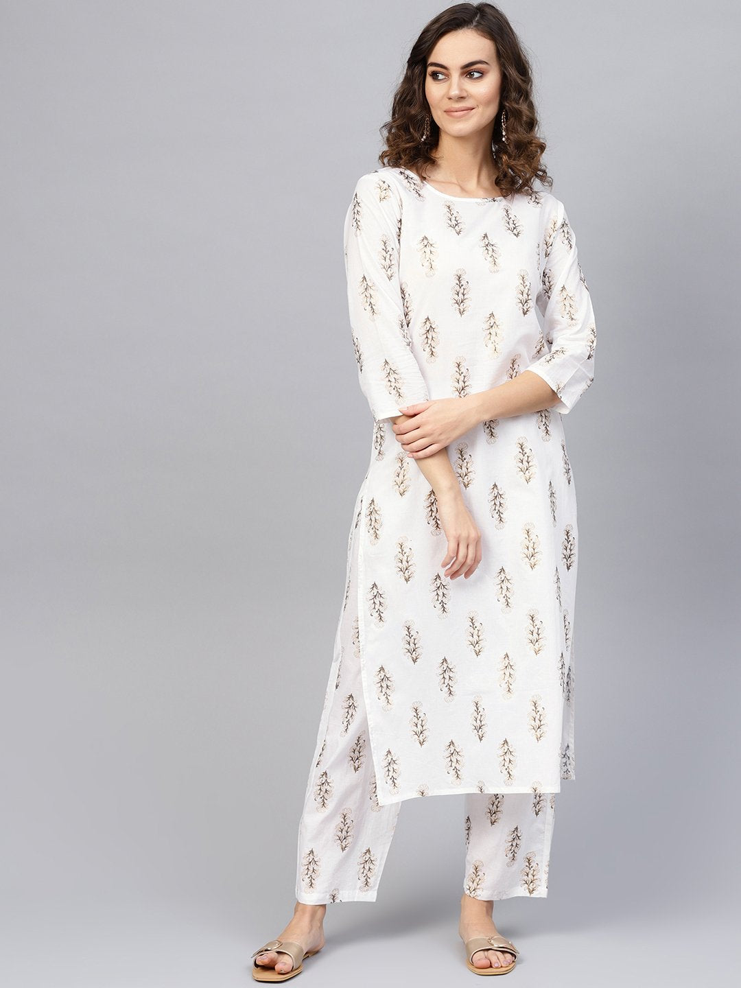 Women Off-White & Golden Printed Kurta With Trousers | LASVINI - Redefining Indian Fashion with Elegance