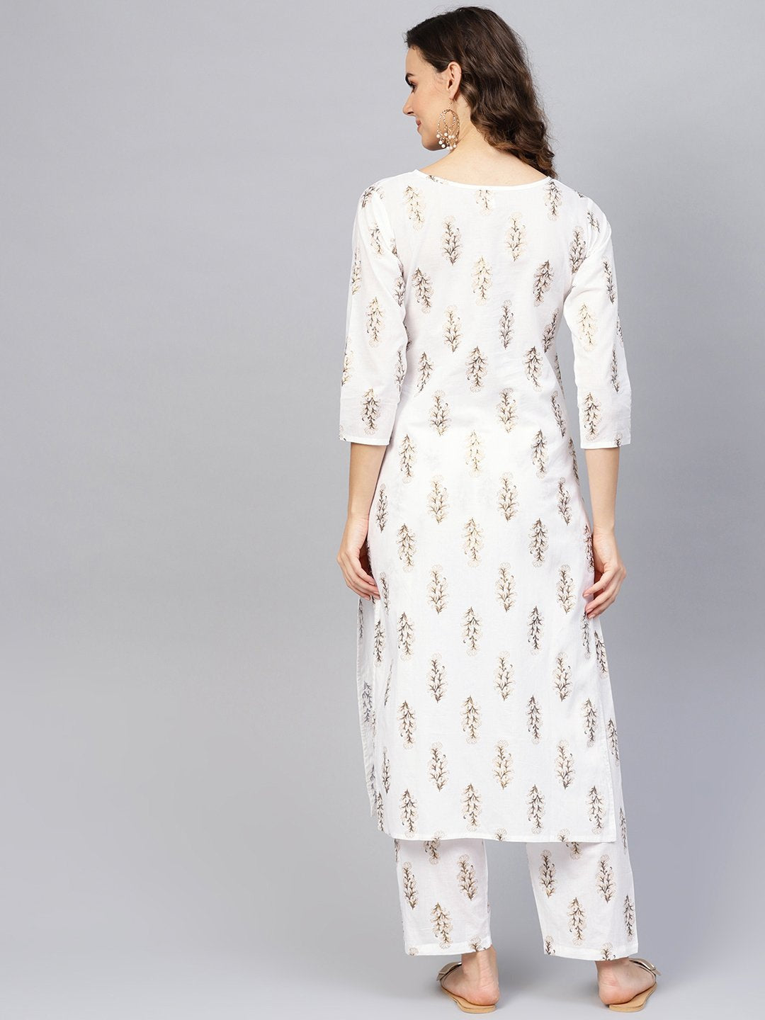 Women Off-White & Golden Printed Kurta With Trousers | LASVINI - Redefining Indian Fashion with Elegance