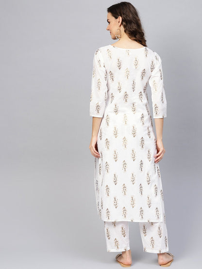 Women Off-White & Golden Printed Kurta With Trousers | LASVINI - Redefining Indian Fashion with Elegance