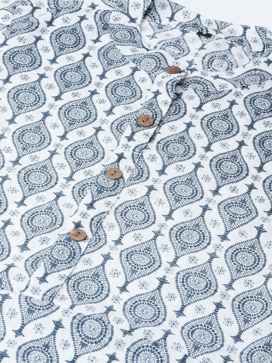 Women Navy Blue & Off-White Printed A-Line Dress | LASVINI - Redefining Indian Fashion with Elegance