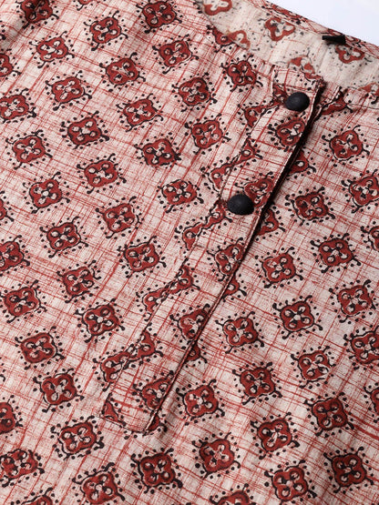 Women Beige & Brown Printed Kurta With Trousers | LASVINI - Redefining Indian Fashion with Elegance