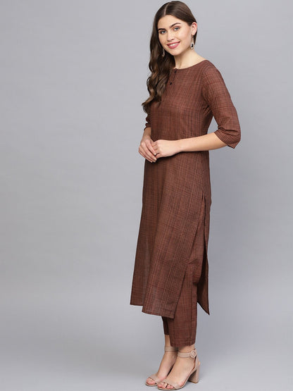 Women Brown Printed Kurta With Trousers | LASVINI - Redefining Indian Fashion with Elegance