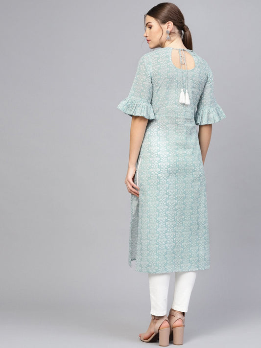Women Grey & White Printed Straight Kurta | LASVINI - Redefining Indian Fashion with Elegance