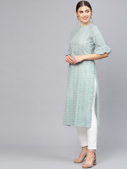 Women Grey & White Printed Straight Kurta | LASVINI - Redefining Indian Fashion with Elegance