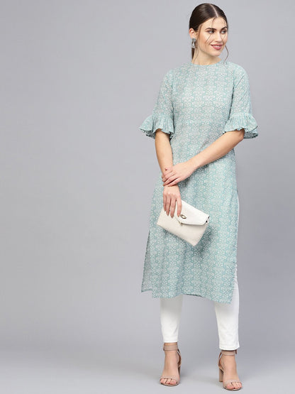 Women Grey & White Printed Straight Kurta | LASVINI - Redefining Indian Fashion with Elegance