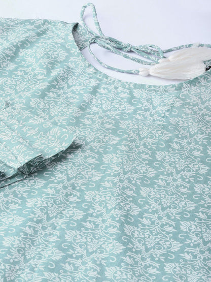 Women Grey & White Printed Straight Kurta | LASVINI - Redefining Indian Fashion with Elegance