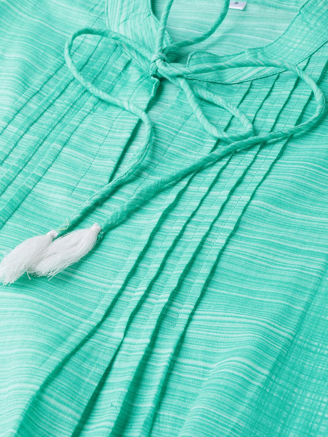 Solid Green Self Printed Top With Dori Work At Yoke | LASVINI - Redefining Indian Fashion with Elegance