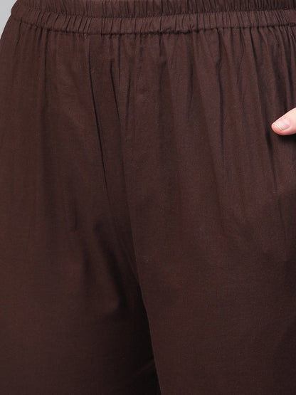 Beige With Multi Colored Floral Kurta With Solid Chocolate Brown Pants | LASVINI - Redefining Indian Fashion with Elegance