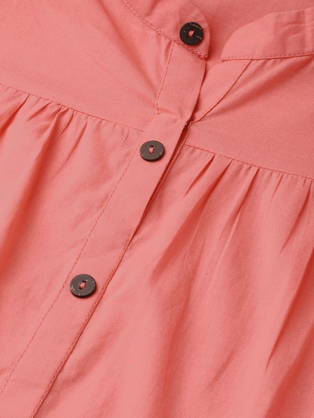 Solid Peach Kurta With Gathered Detailing With Solid White Pants | LASVINI - Redefining Indian Fashion with Elegance