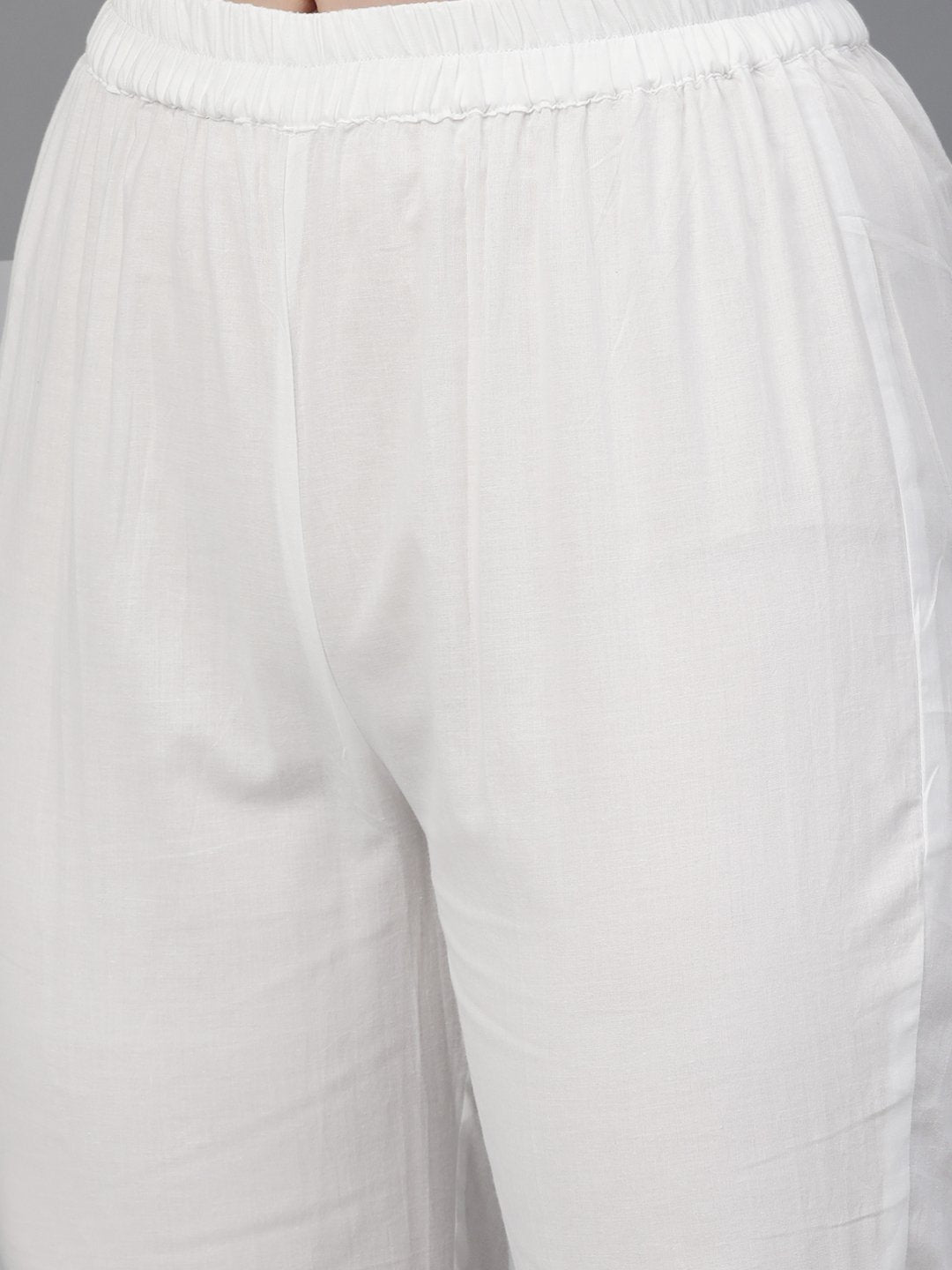 Solid Peach Kurta With Gathered Detailing With Solid White Pants | LASVINI - Redefining Indian Fashion with Elegance