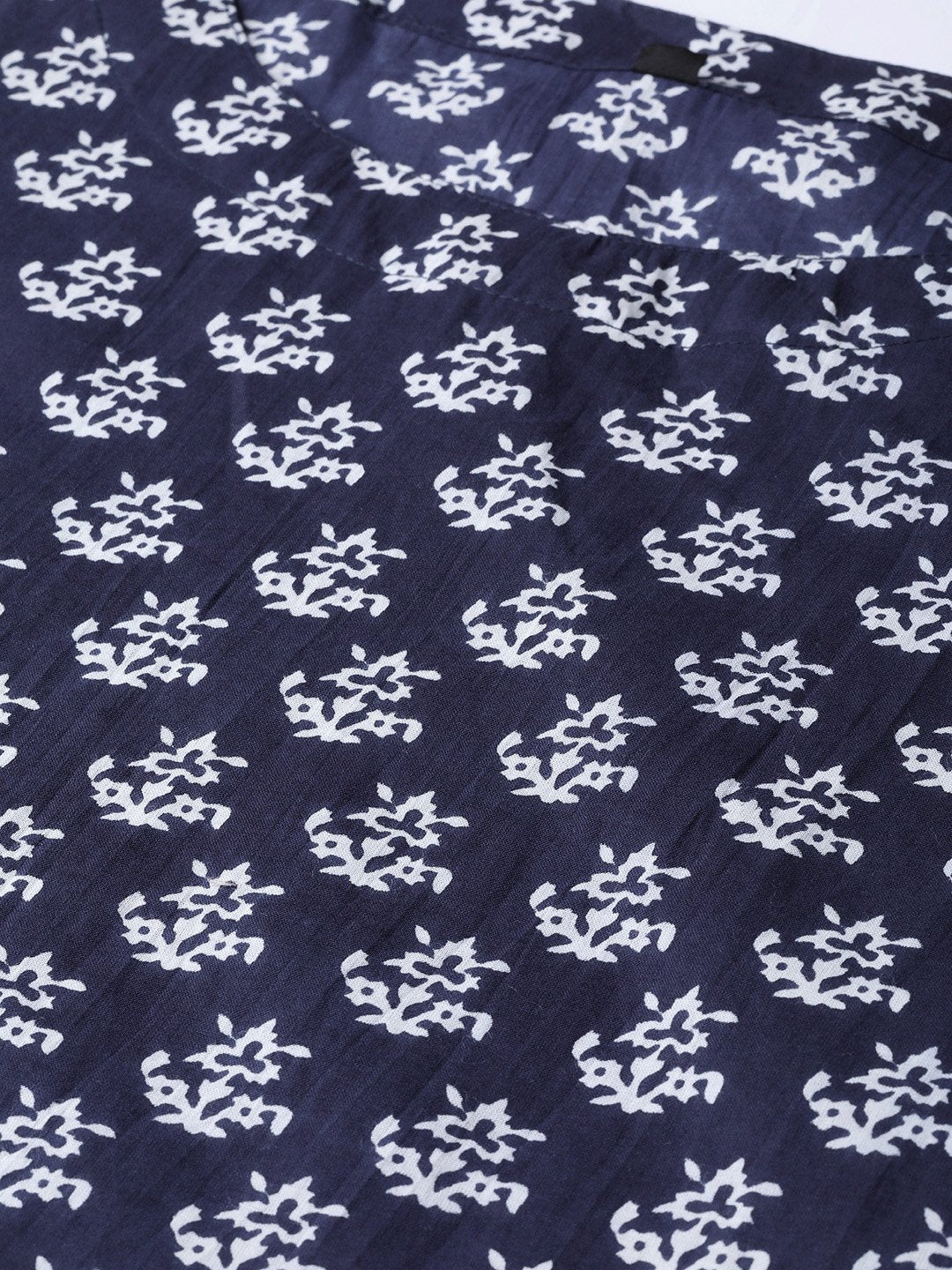 Navy Blue & White Floral Printed A-Line Cotton Kurta | LASVINI - Redefining Indian Fashion with Elegance