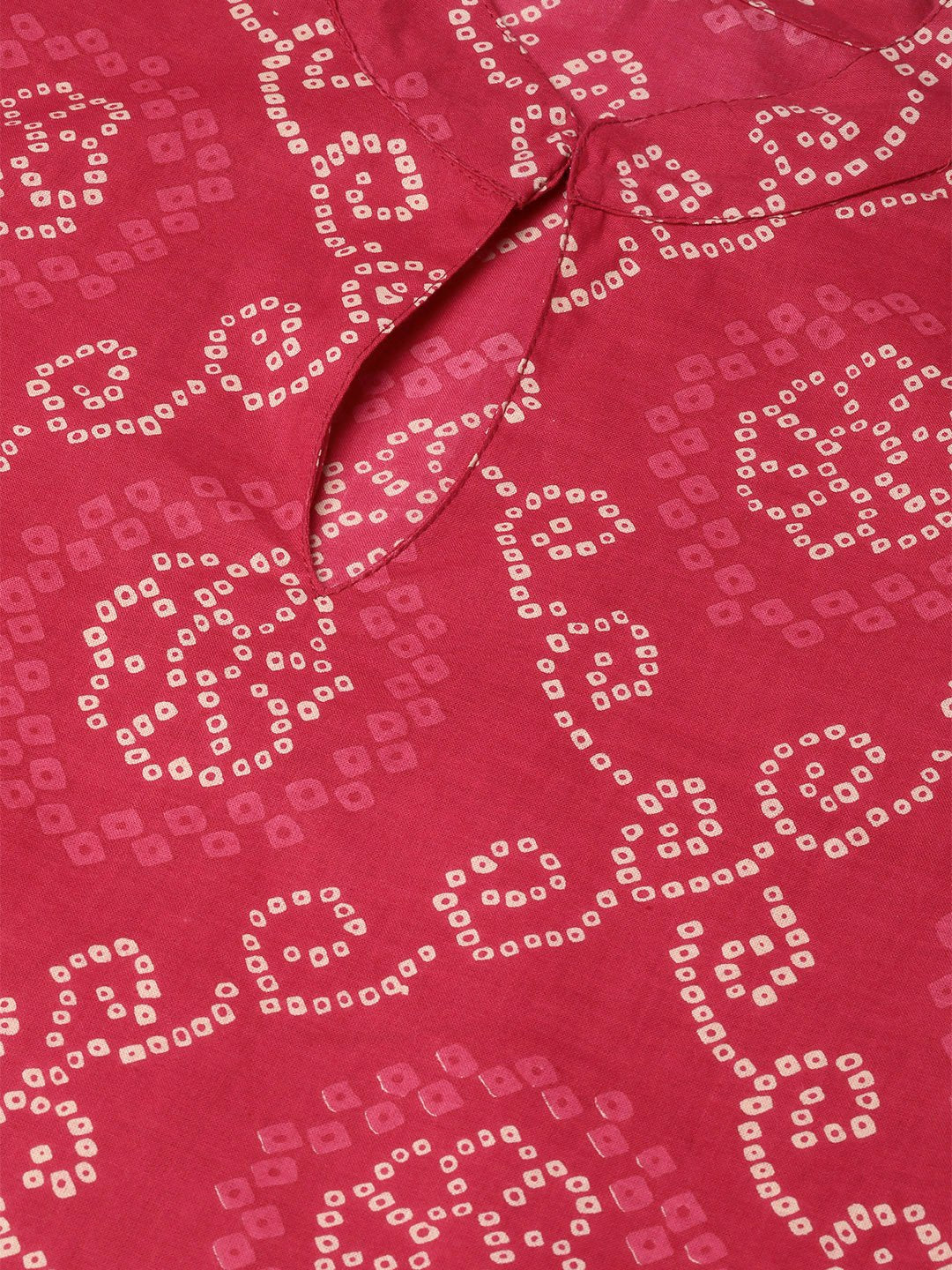 Red Bandhani Printed Kurta With Solid Cream Pants | LASVINI - Redefining Indian Fashion with Elegance