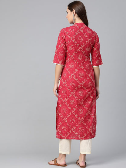 Red Bandhani Printed Kurta With Solid Cream Pants | LASVINI - Redefining Indian Fashion with Elegance
