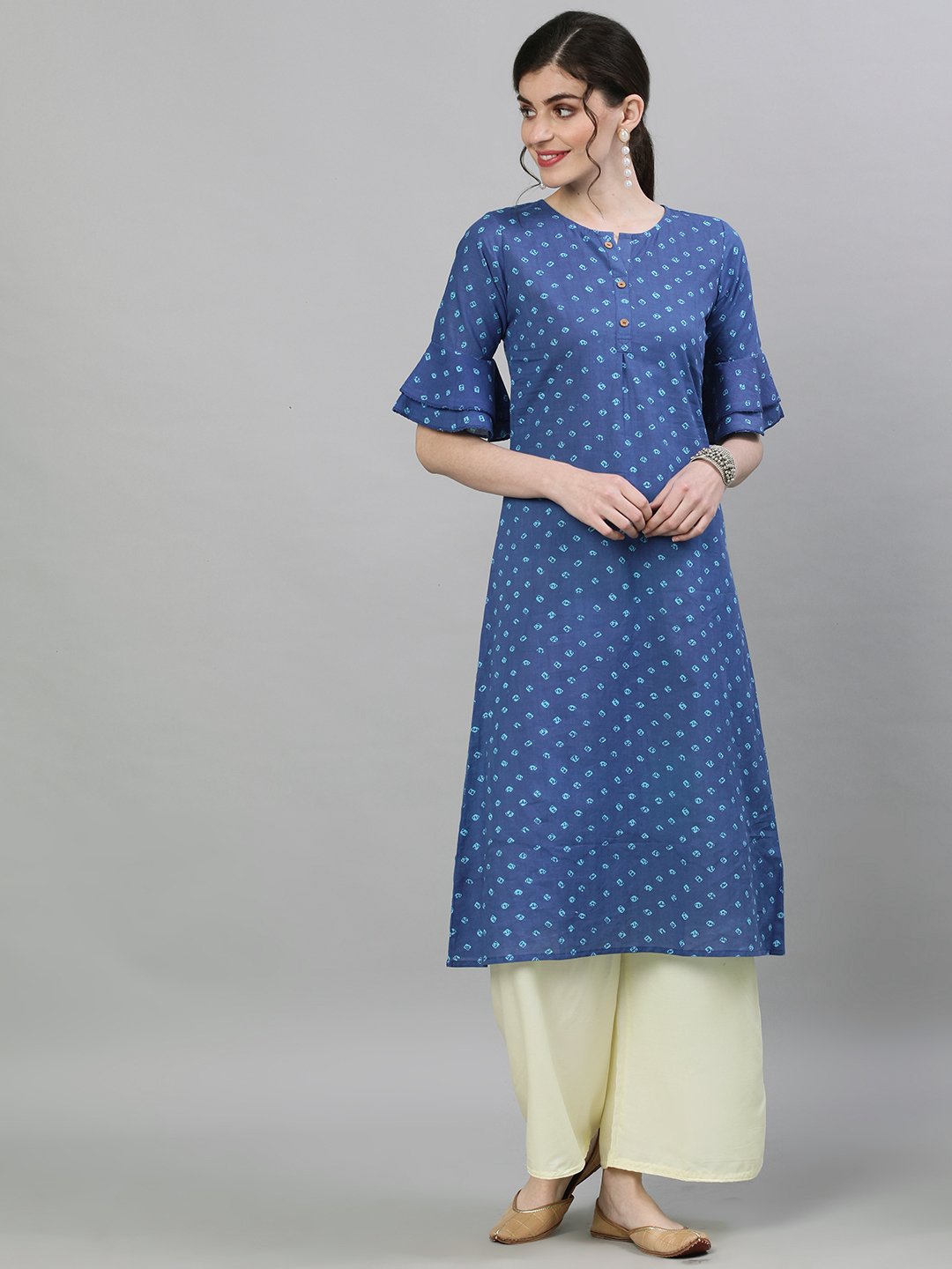 Women Blue Printed A-Line Kurta | LASVINI - Redefining Indian Fashion with Elegance