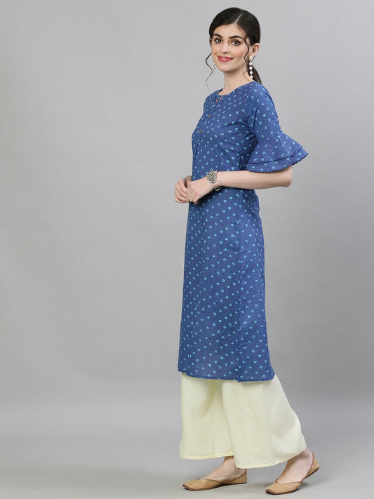 Women Blue Printed A-Line Kurta | LASVINI - Redefining Indian Fashion with Elegance
