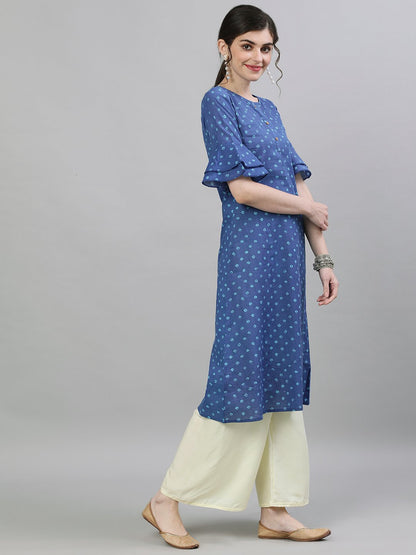 Women Blue Printed A-Line Kurta | LASVINI - Redefining Indian Fashion with Elegance