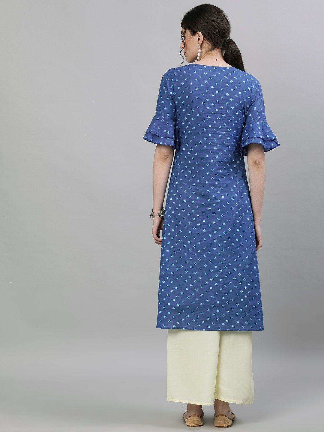 Women Blue Printed A-Line Kurta | LASVINI - Redefining Indian Fashion with Elegance