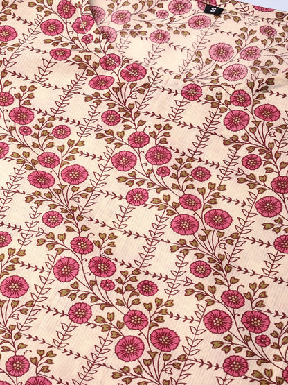 Cream & Multi Floral Printed Kurta With Solid Olive Green Pants | LASVINI - Redefining Indian Fashion with Elegance