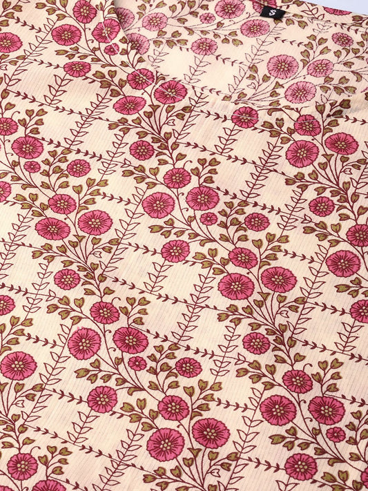 Cream & Multi Floral Printed Kurta With Solid Olive Green Pants | LASVINI - Redefining Indian Fashion with Elegance