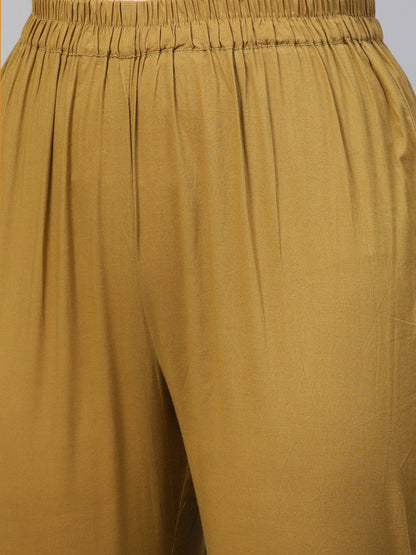 Cream & Multi Floral Printed Kurta With Solid Olive Green Pants | LASVINI - Redefining Indian Fashion with Elegance