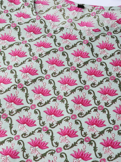 Pastel Green & Magenta Printed Straight Kurta With Pant | LASVINI - Redefining Indian Fashion with Elegance