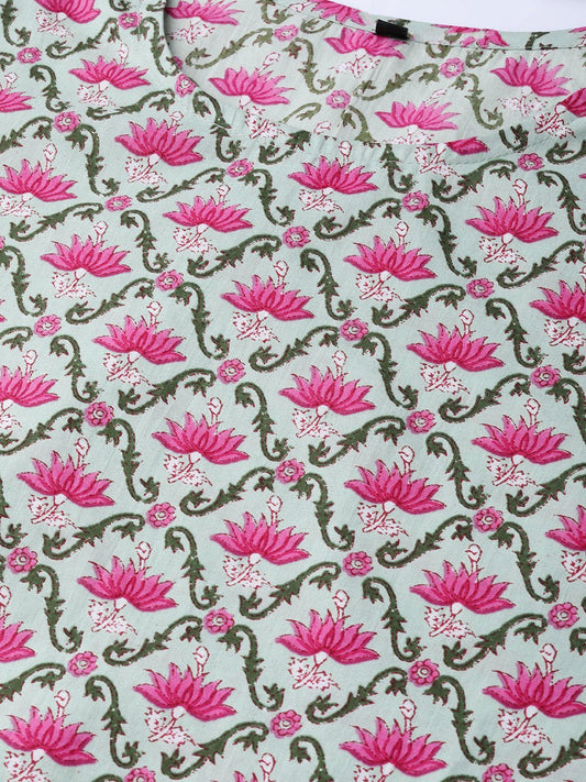 Pastel Green & Magenta Printed Straight Kurta With Pant | LASVINI - Redefining Indian Fashion with Elegance