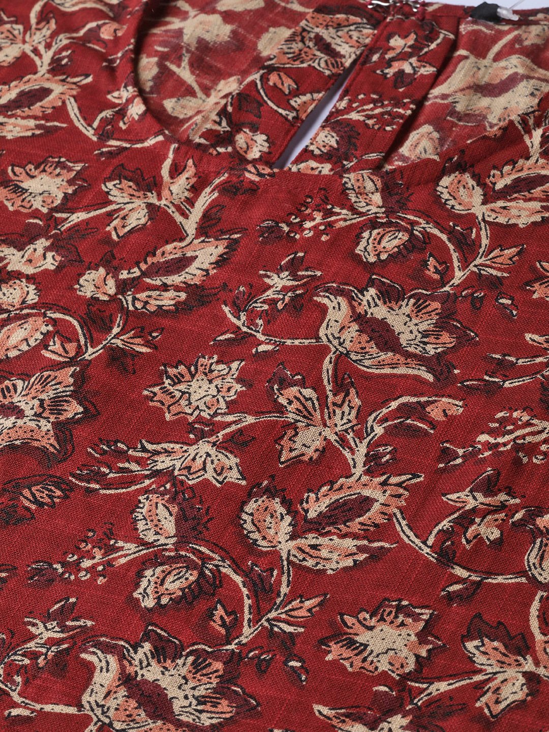 Maroon & Beige Printed A-Line Kurta With Round Flared Sleeves | LASVINI - Redefining Indian Fashion with Elegance