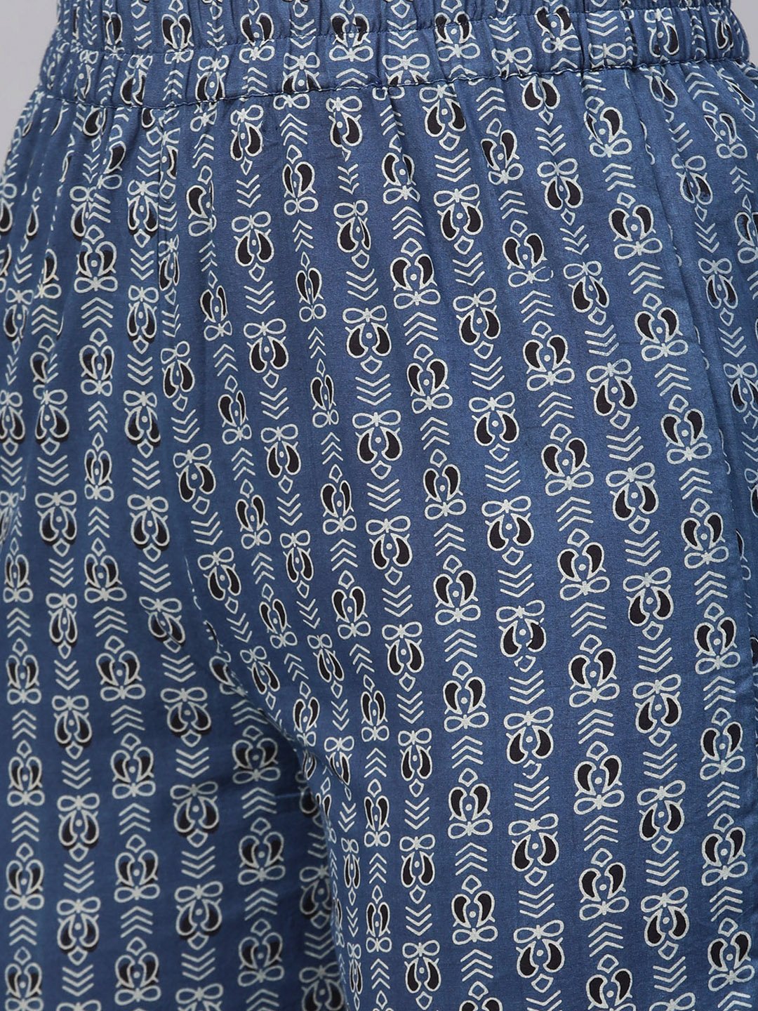 Off-White & Blue Printed Straight Kurta Set With Palazzo & Dupatta | LASVINI - Redefining Indian Fashion with Elegance