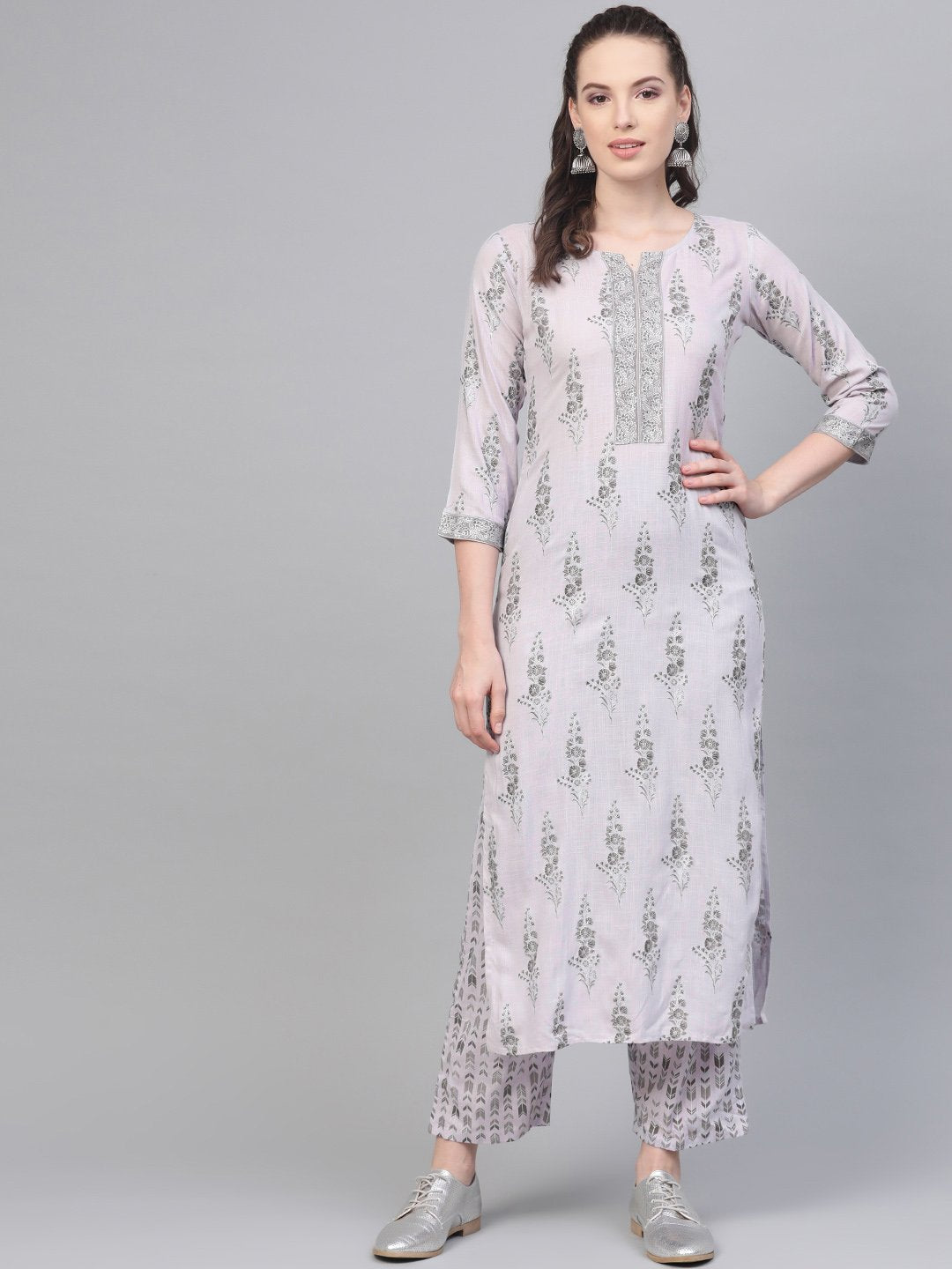 Fossil Grey Printed Kurta Set With Pant | LASVINI - Redefining Indian Fashion with Elegance