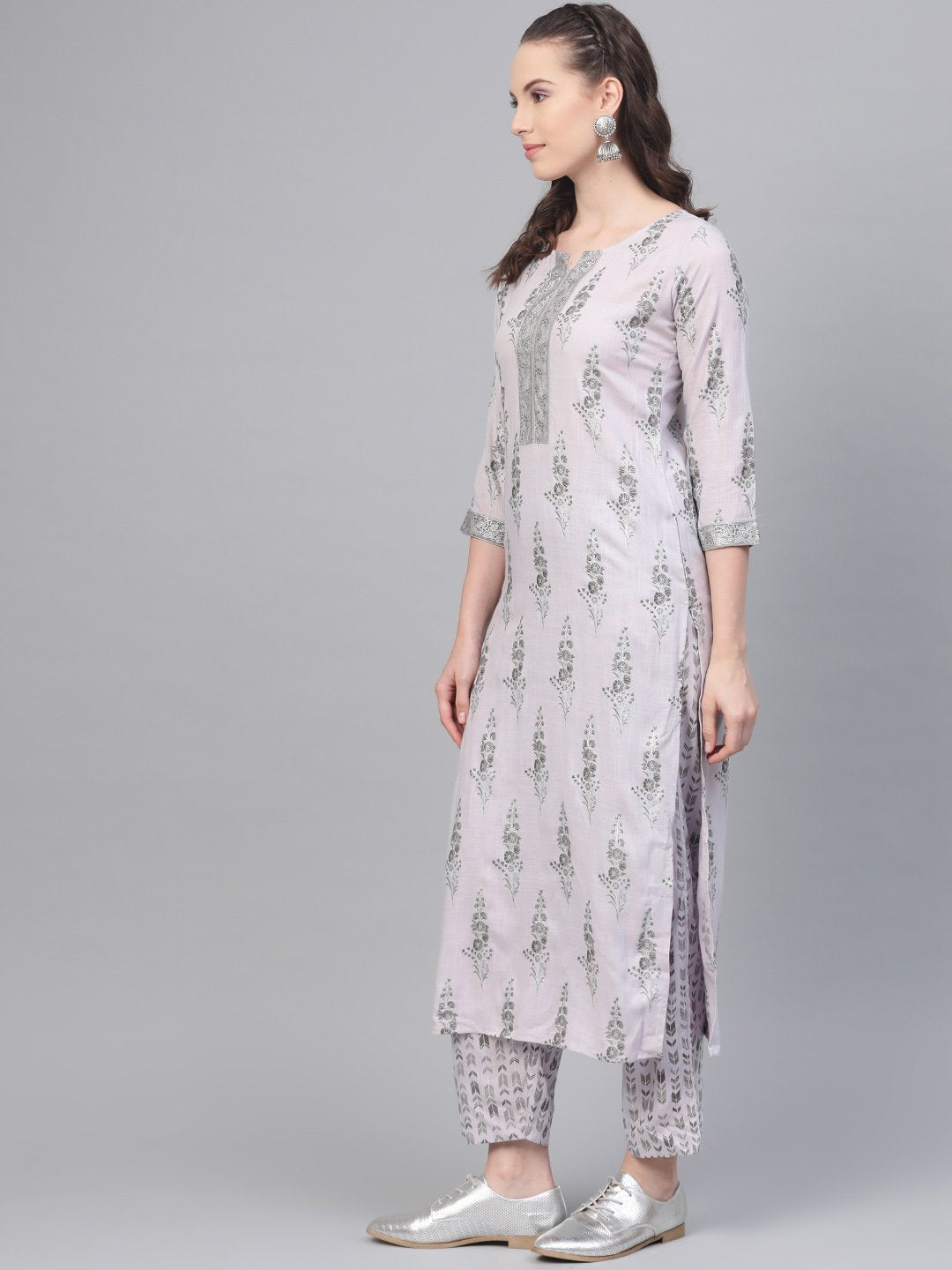 Fossil Grey Printed Kurta Set With Pant | LASVINI - Redefining Indian Fashion with Elegance