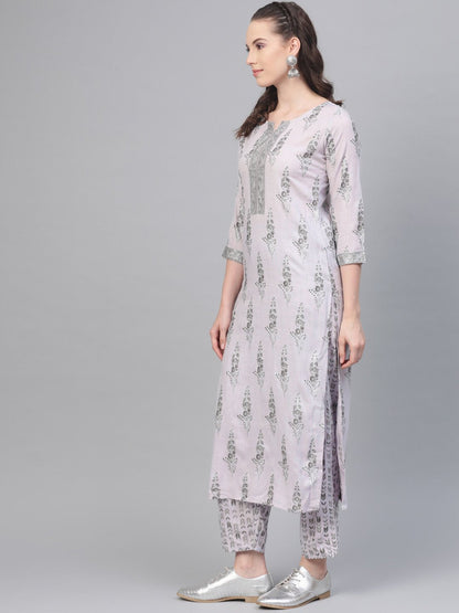 Fossil Grey Printed Kurta Set With Pant | LASVINI - Redefining Indian Fashion with Elegance